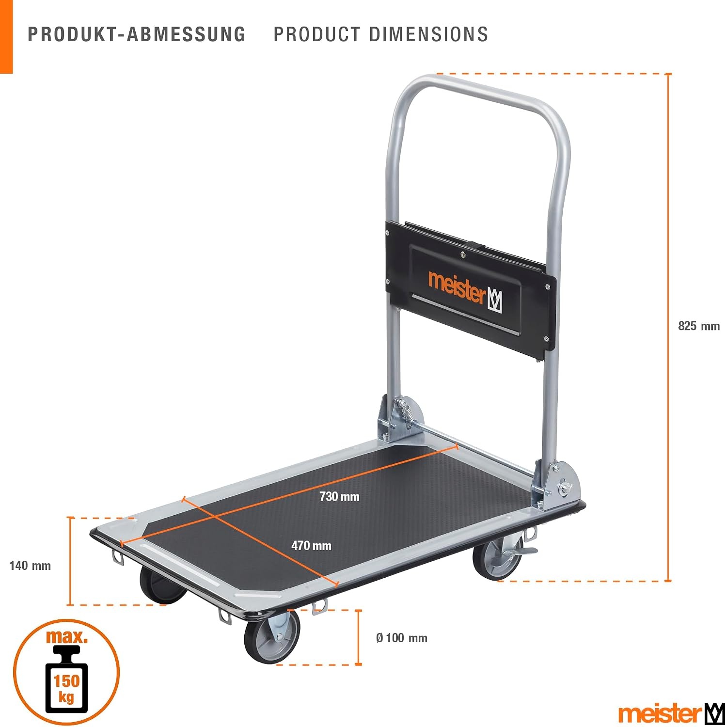 Inklapbare Platformwagen 150 kg met Parkeerrem & Zwenkwielen - 34% Korting