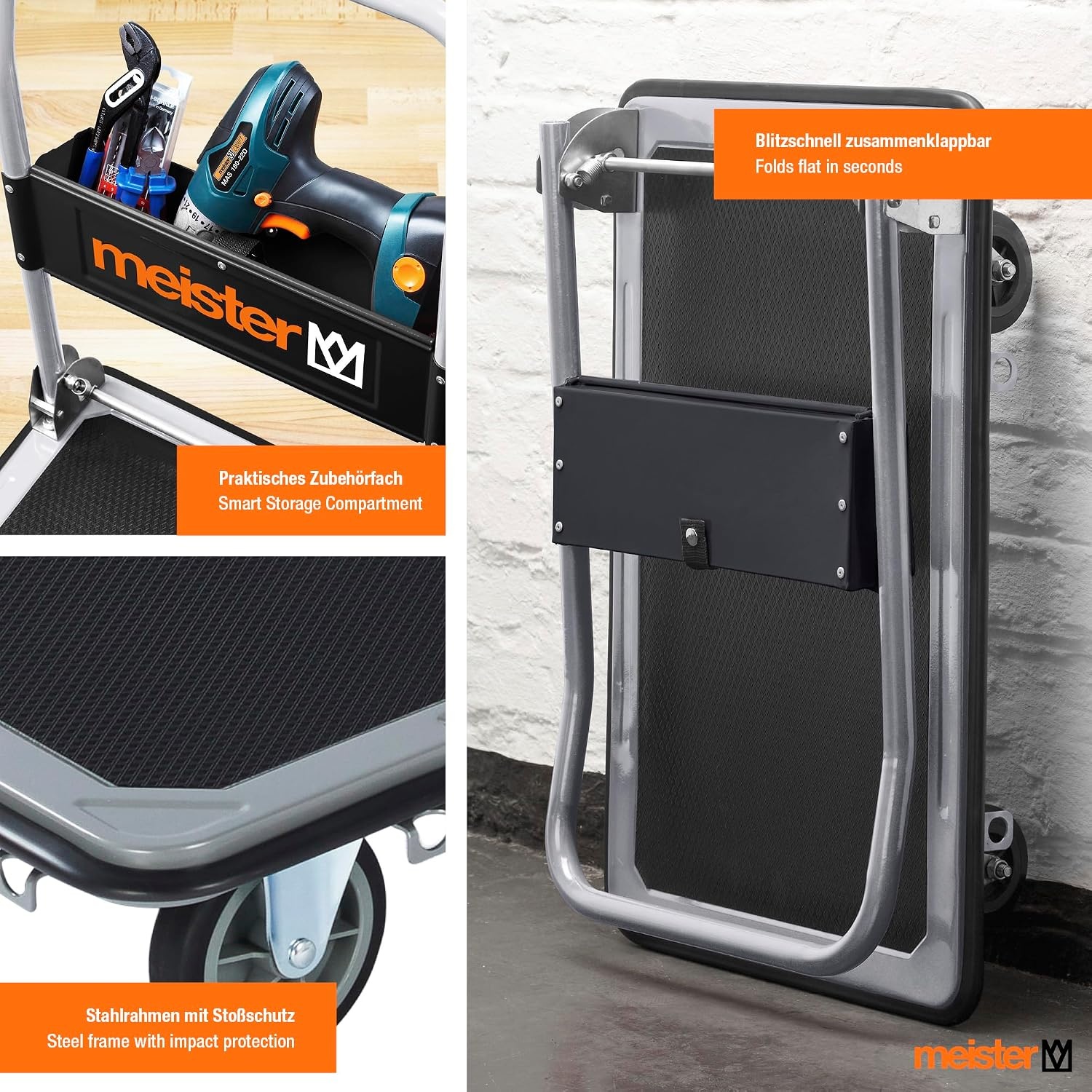 Inklapbare Platformwagen 150 kg met Parkeerrem & Zwenkwielen - 34% Korting