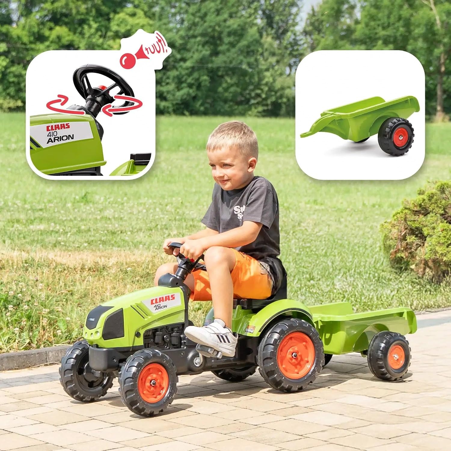 Pedaaltractor Claas Arion 410 Replica met Aanhanger & Claxon (Groen) - 59% Korting