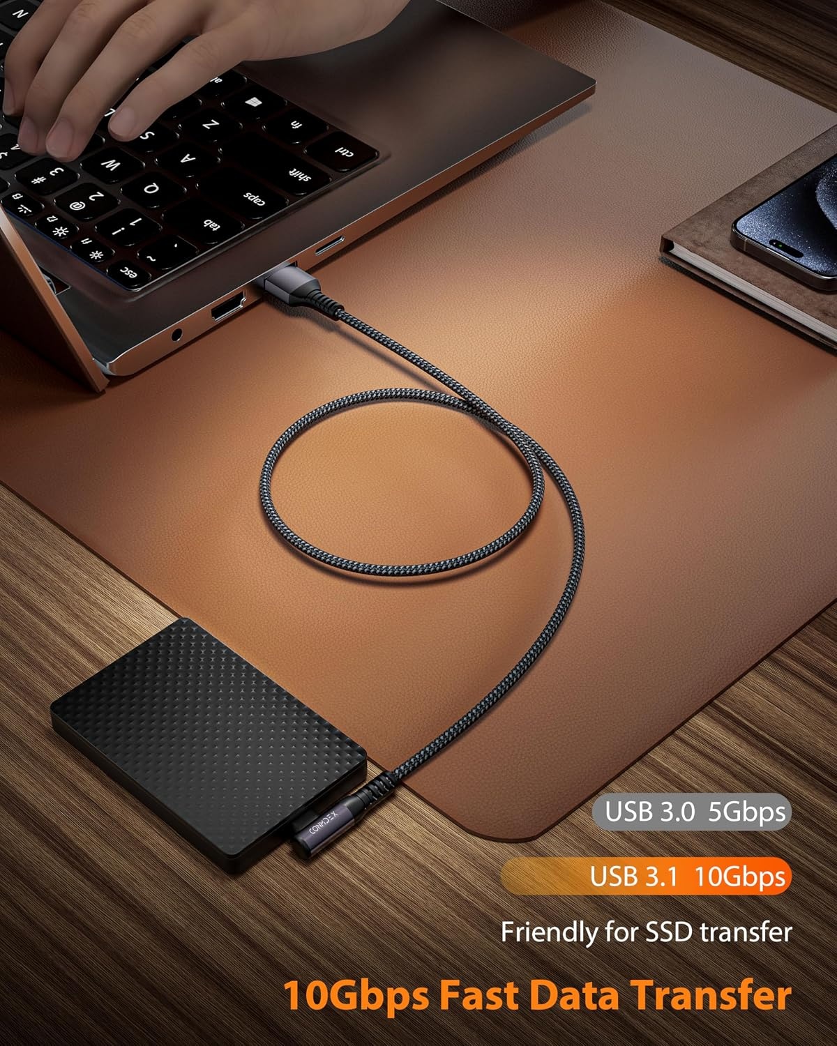 Haakse USB-A naar USB-C Kabel 20 cm - 10 Gbps, 3.1A Snel Opladen - 29% Korting