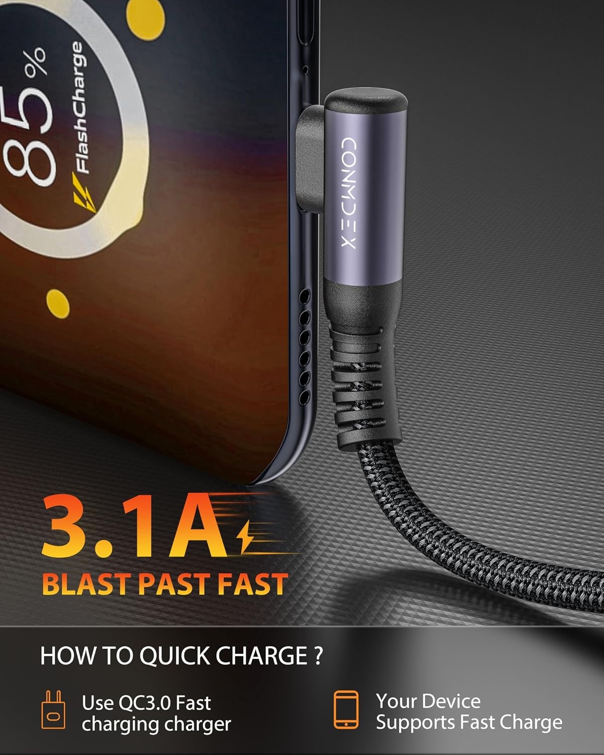 Haakse USB-A naar USB-C Kabel 20 cm - 10 Gbps, 3.1A Snel Opladen - 29% Korting