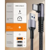 Haakse USB-A naar USB-C Kabel 20 cm - 10 Gbps, 3.1A Snel Opladen - 29% Korting