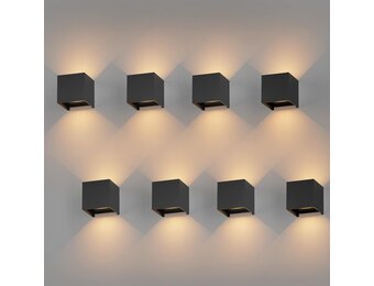 Set van 8 LED Wandlampen 12W Warmwit IP65 Zwart Aluminium (43% Korting)