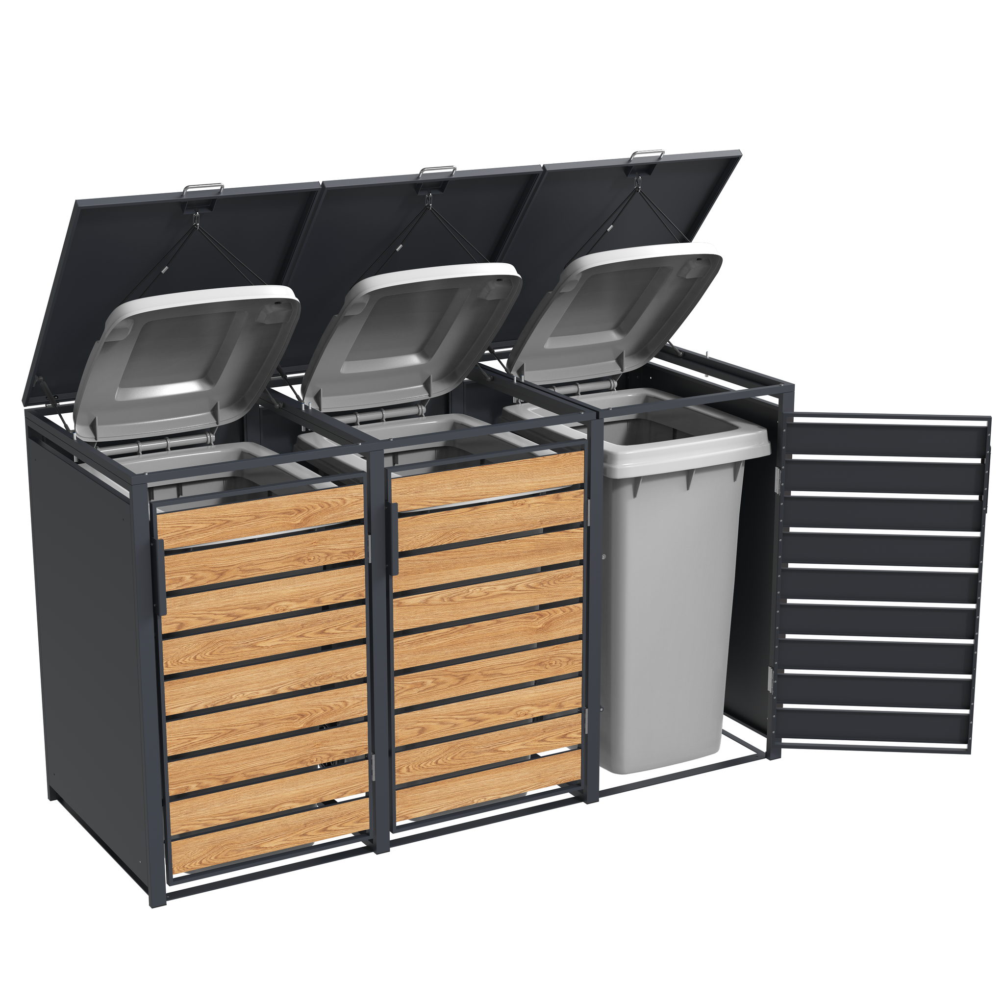 Container Ombouw voor 3 Kliko's - Houtlook Antraciet - 40% Korting!