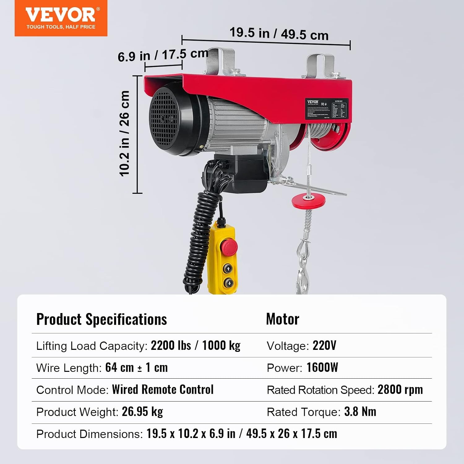 Elektrische Lier 1000 kg - 1600W - 12m Hefhoogte - 35% Korting