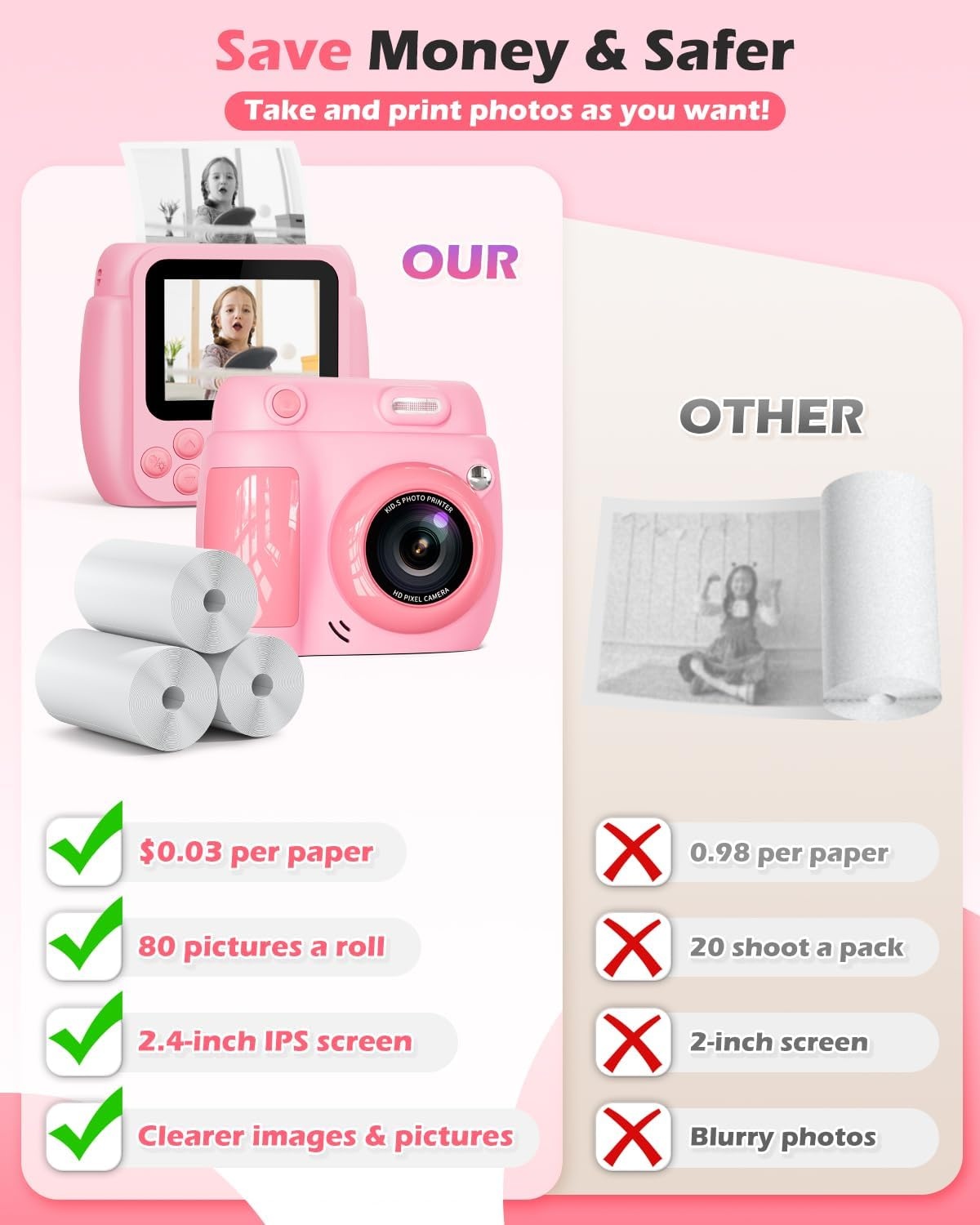 Direct Print Kinder Camera - 1080p HD, 20MP, 2.4" Scherm - 34% Korting