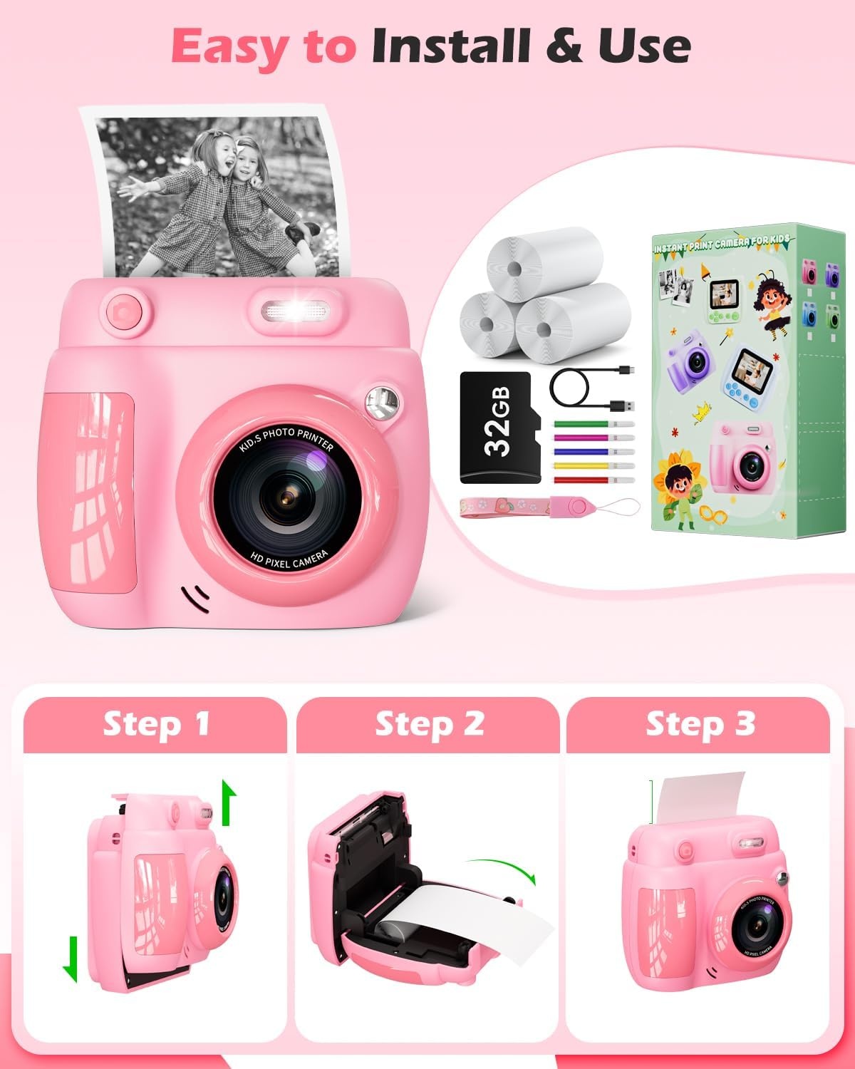 Direct Print Kinder Camera - 1080p HD, 20MP, 2.4" Scherm - 34% Korting