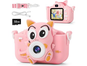 Digitale Camera Kinderen Roze Dinosaurus - 1080P HD, 20MP, Selfie Functie (34% Korting)