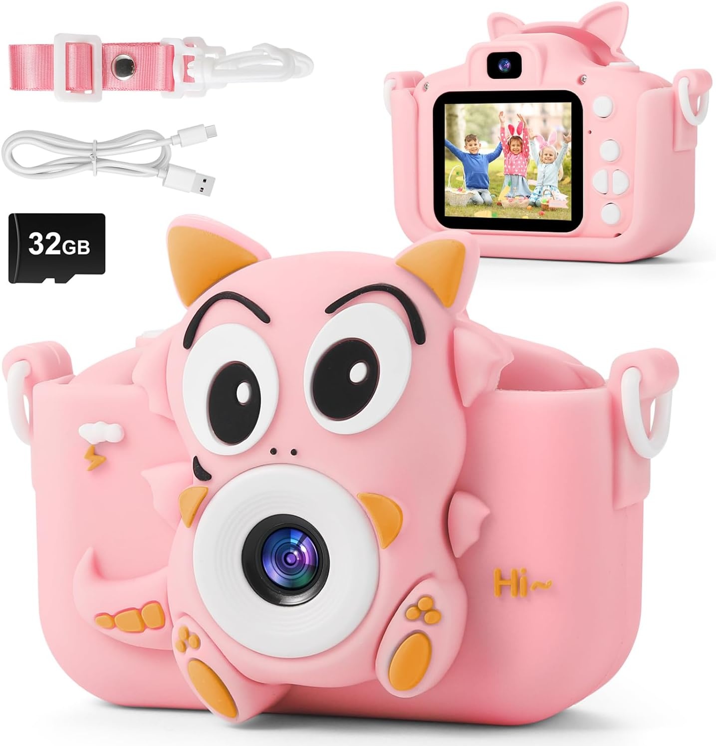 Digitale Camera Kinderen Roze Dinosaurus - 1080P HD, 20MP, Selfie Functie (34% Korting)
