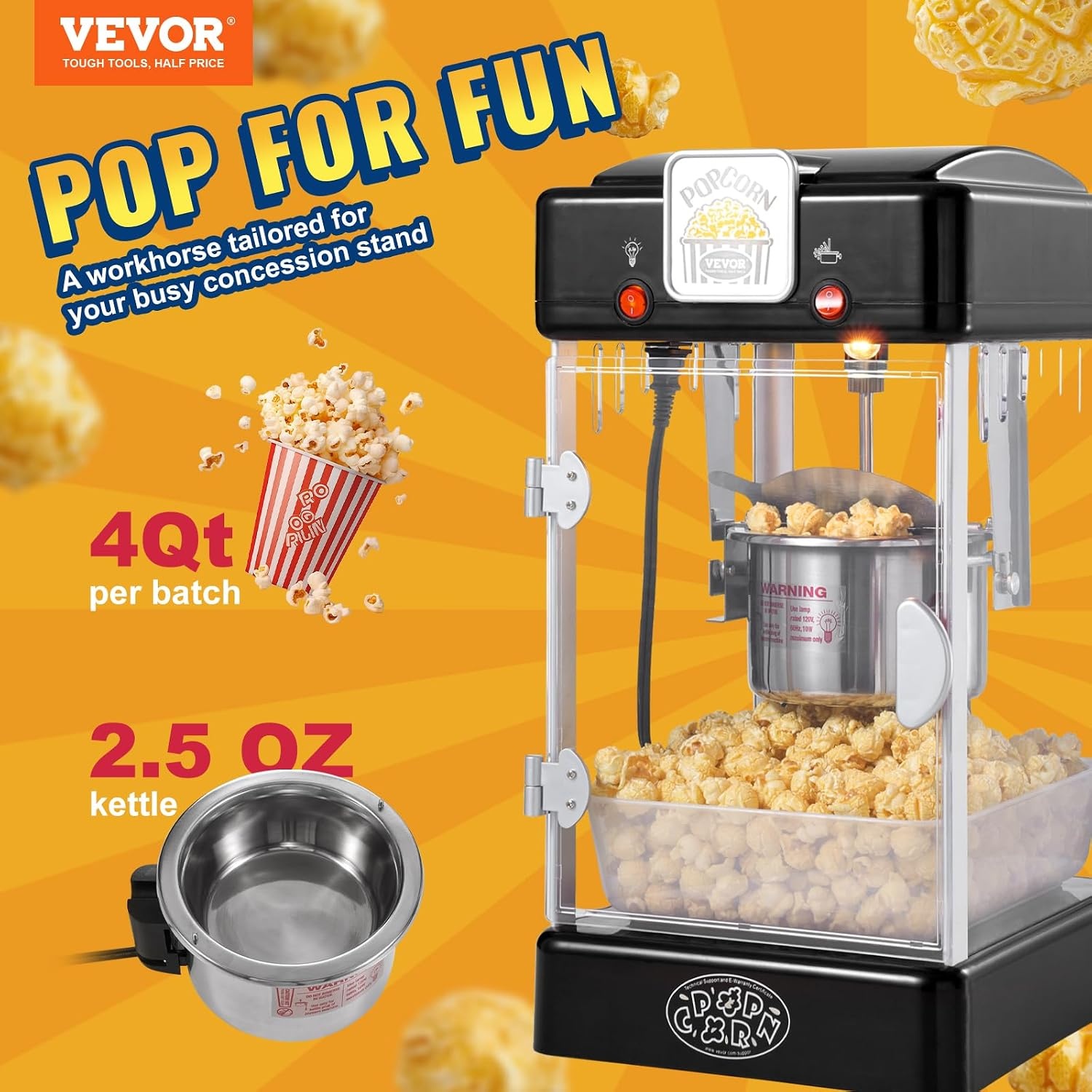 Popcornmachine Tafelmodel Zwart 300W - 34% Korting!