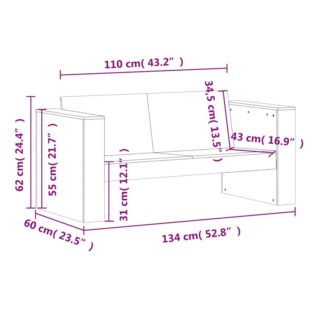 vidaXL Tuinbank Grenenhout 134x60x62 cm Wasbruin - 35% Korting