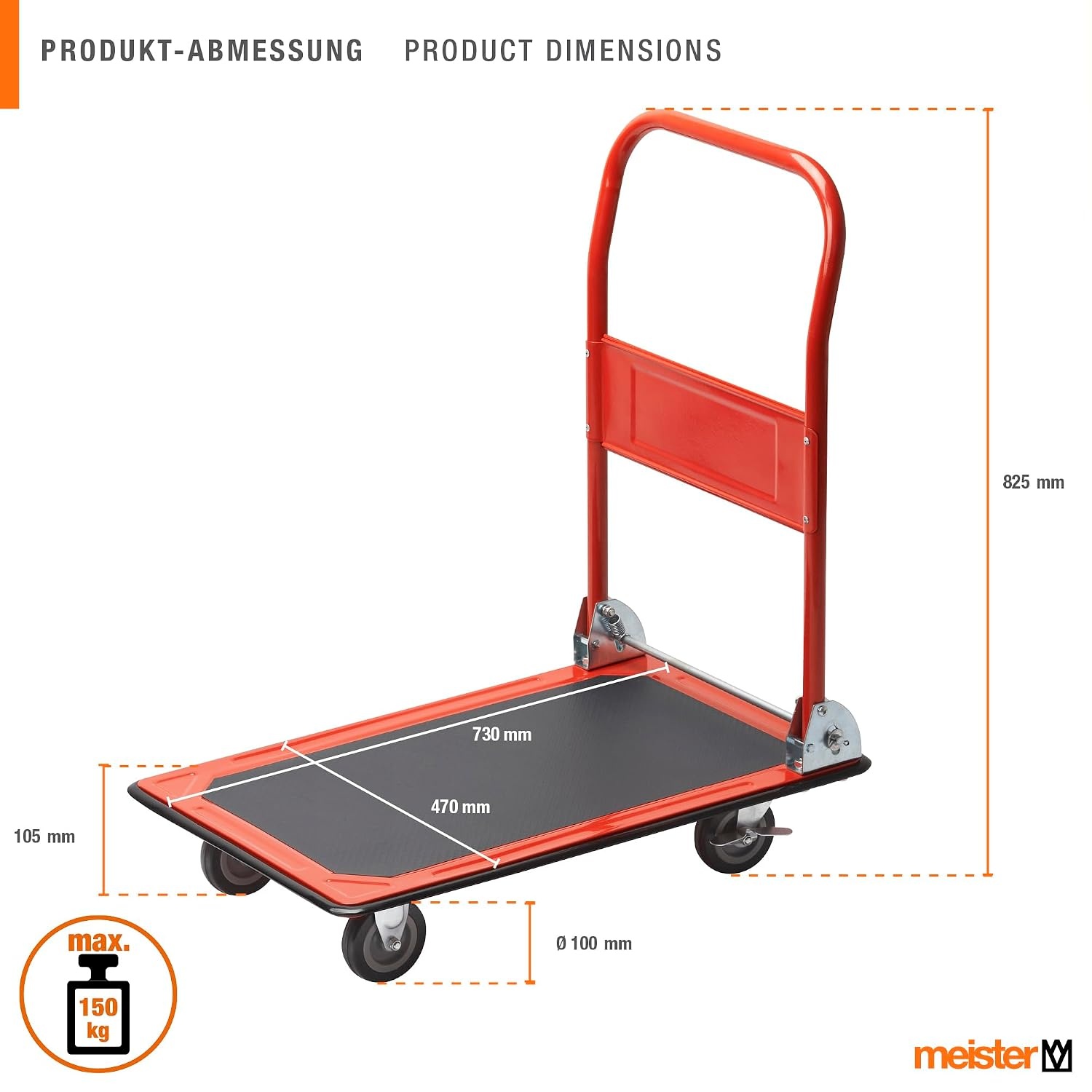 Inklapbare Platformwagen - 150kg - Parkeerrem - Zwenkwielen - Staal - 34% Korting