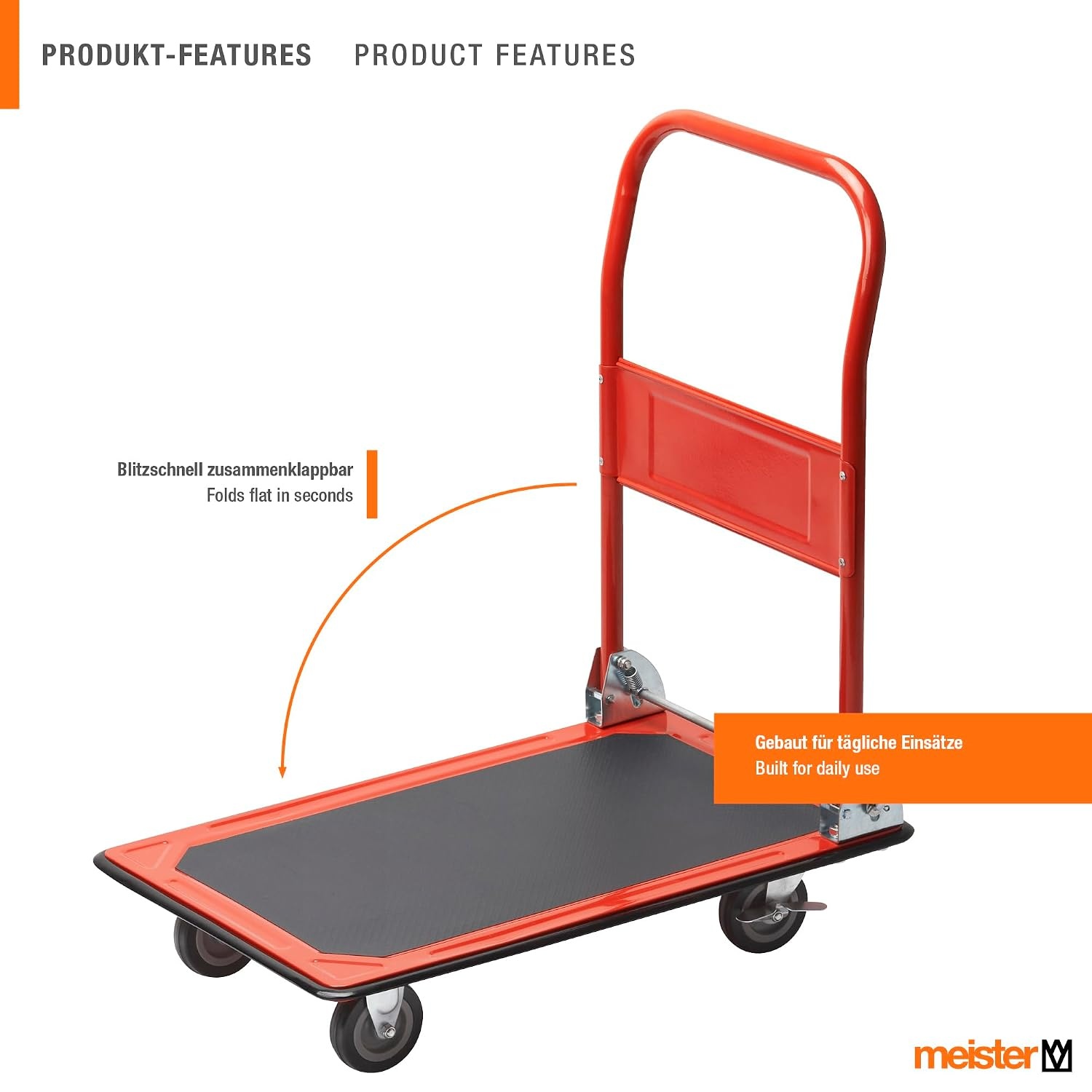 Inklapbare Platformwagen - 150kg - Parkeerrem - Zwenkwielen - Staal - 34% Korting