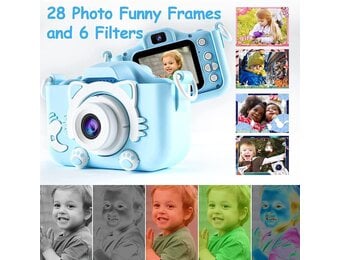 Blauwe Kindercamera met 2" HD Scherm, 1080p Video & Spelletjes - 33% Korting