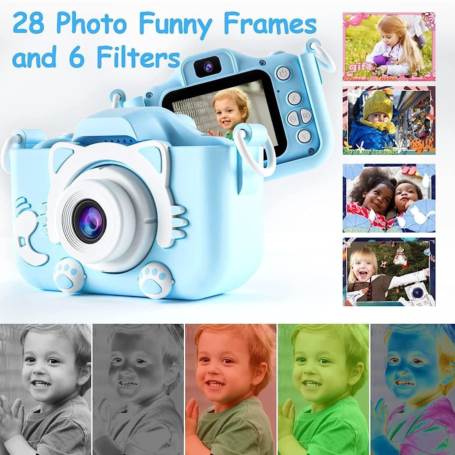 Blauwe Kindercamera met 2" HD Scherm, 1080p Video & Spelletjes - 33% Korting
