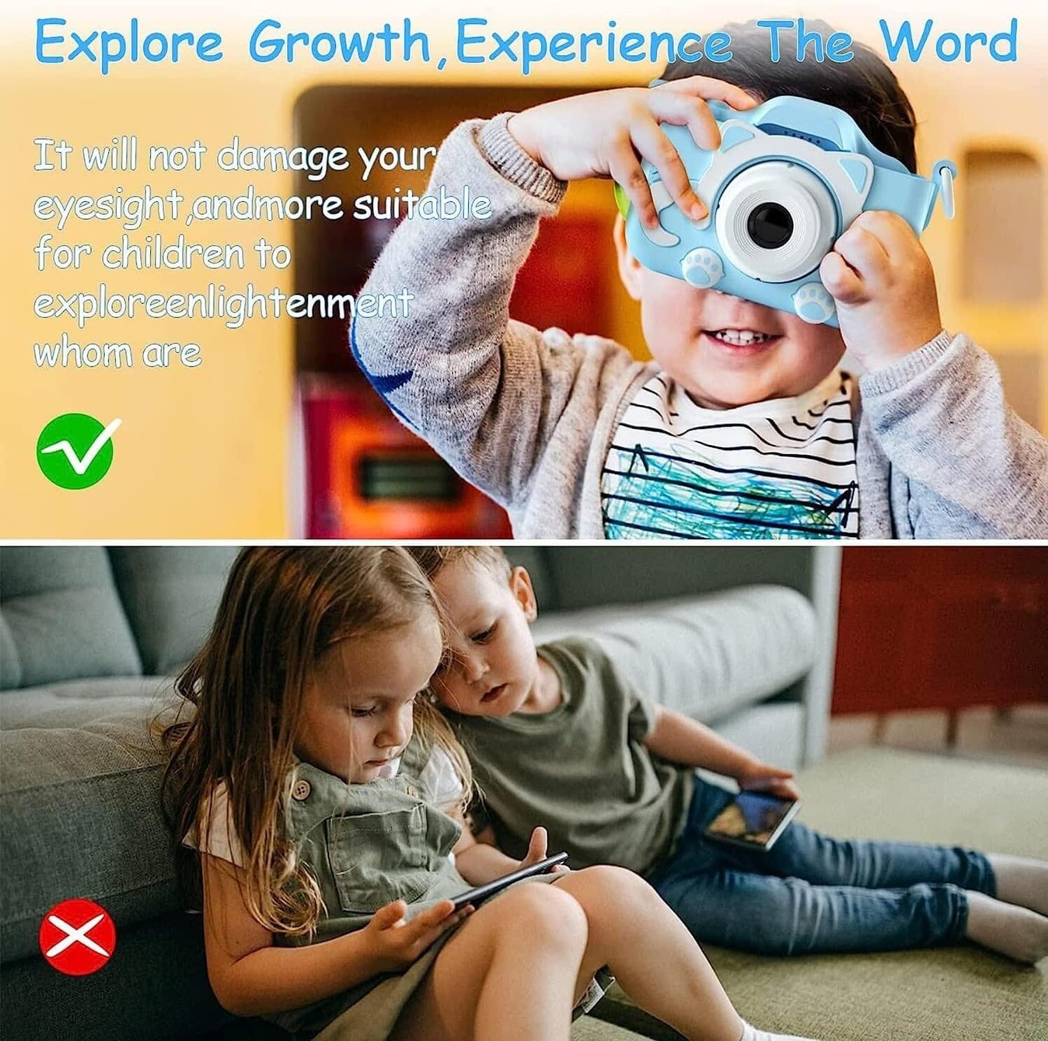 Blauwe Kindercamera met 2" HD Scherm, 1080p Video & Spelletjes - 33% Korting