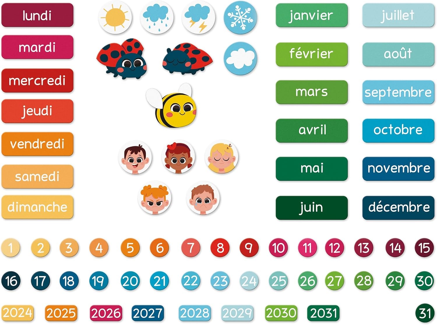 Magnetische Kalender Educatief Speelgoed - Leer Tijd & Datum | 71 Magneten | Meerkleurig | 33% Korting