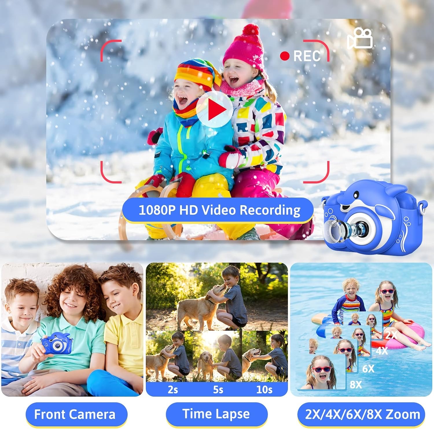 Kindercamera Blauw Dolfijn 20MP HD - 33% Korting