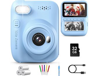 Instant Kindercamera met Printfunctie - 32GB & 3 Rollen Papier - 34% Korting