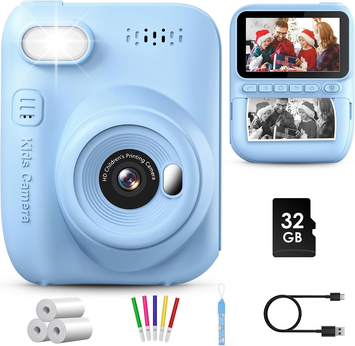 Instant Kindercamera met Printfunctie - 32GB & 3 Rollen Papier - 34% Korting