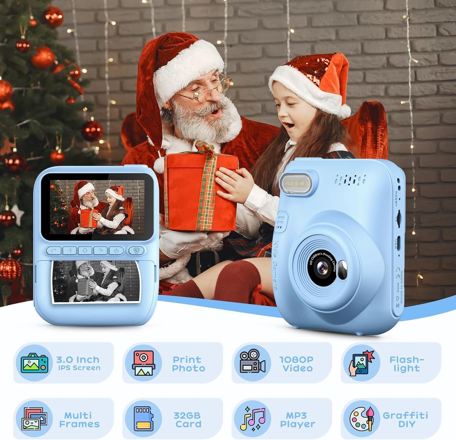 Instant Kindercamera met Printfunctie - 32GB & 3 Rollen Papier - 34% Korting