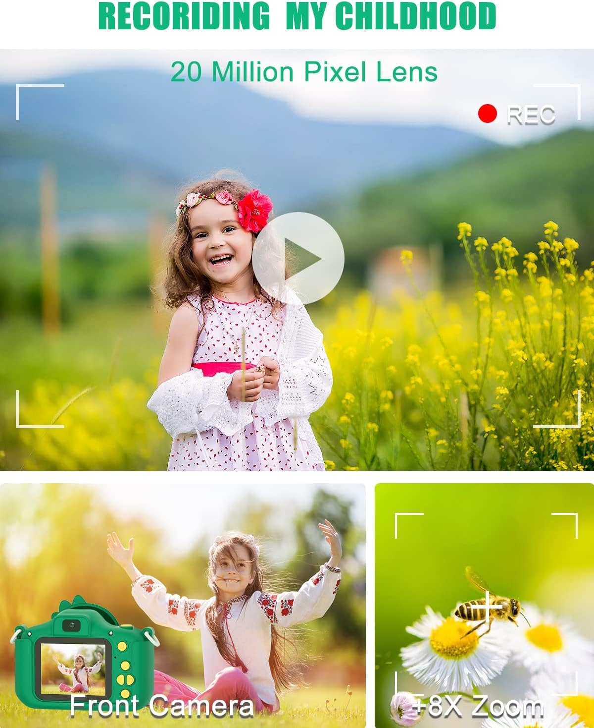 Digitale Kinder Camera 20MP Dubbele Lens - Groen | 33% Korting