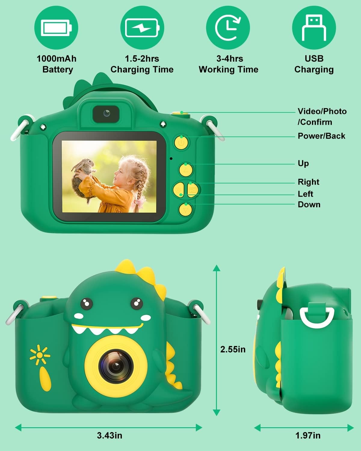 Digitale Kinder Camera 20MP Dubbele Lens - Groen | 33% Korting