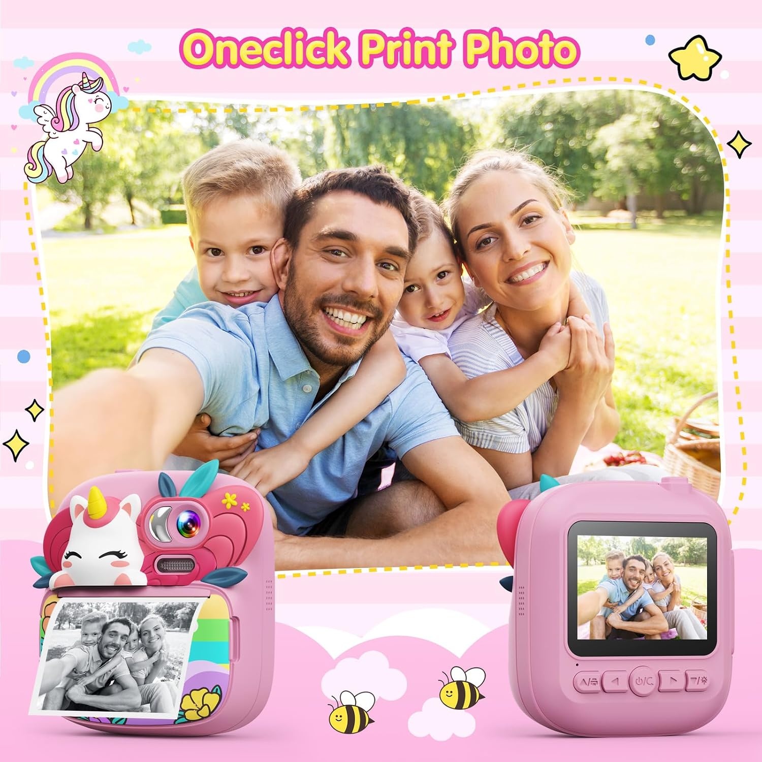 Kinder Instant Camera met Printer - Roze Eenhoorn Design - 34% Korting