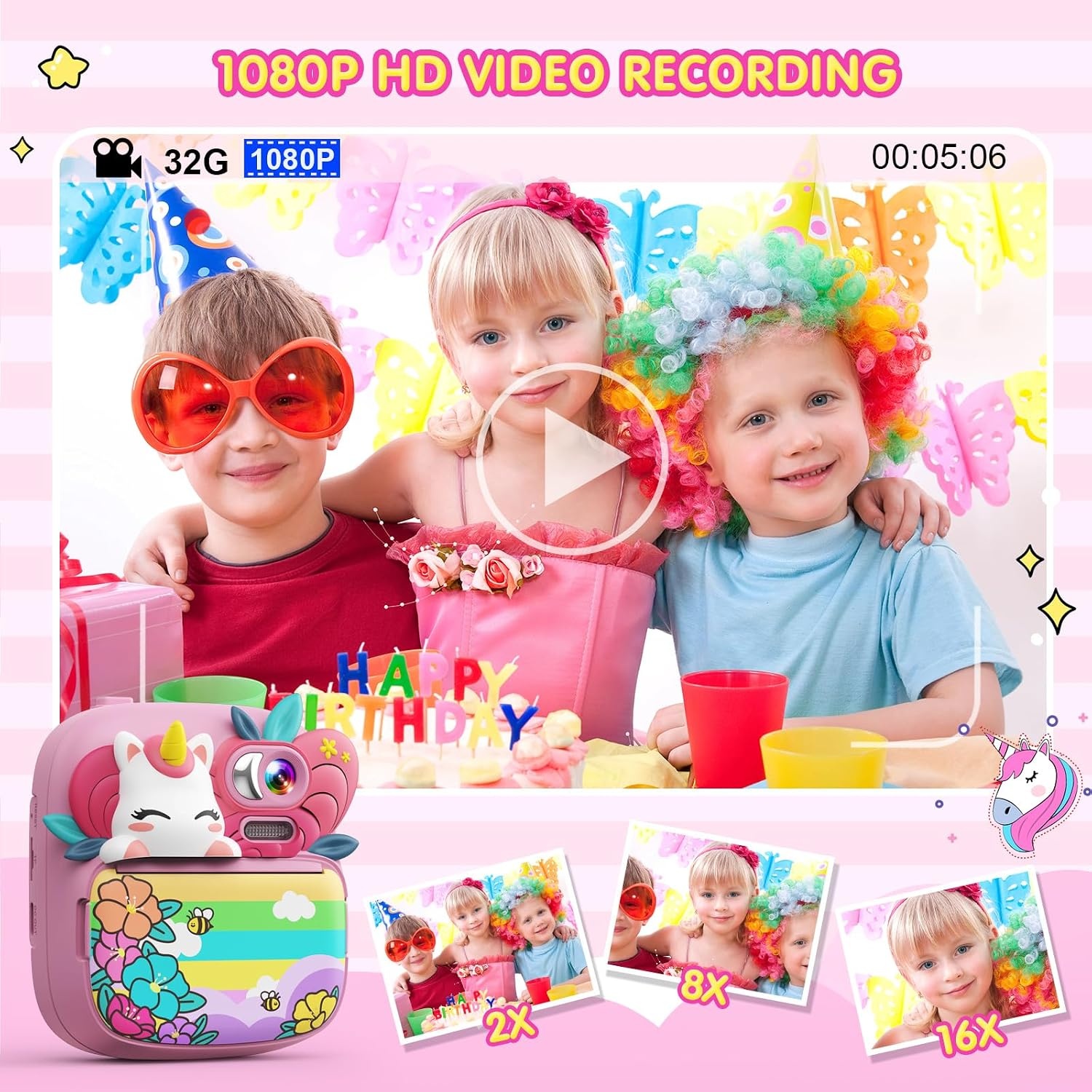 Kinder Instant Camera met Printer - Roze Eenhoorn Design - 34% Korting