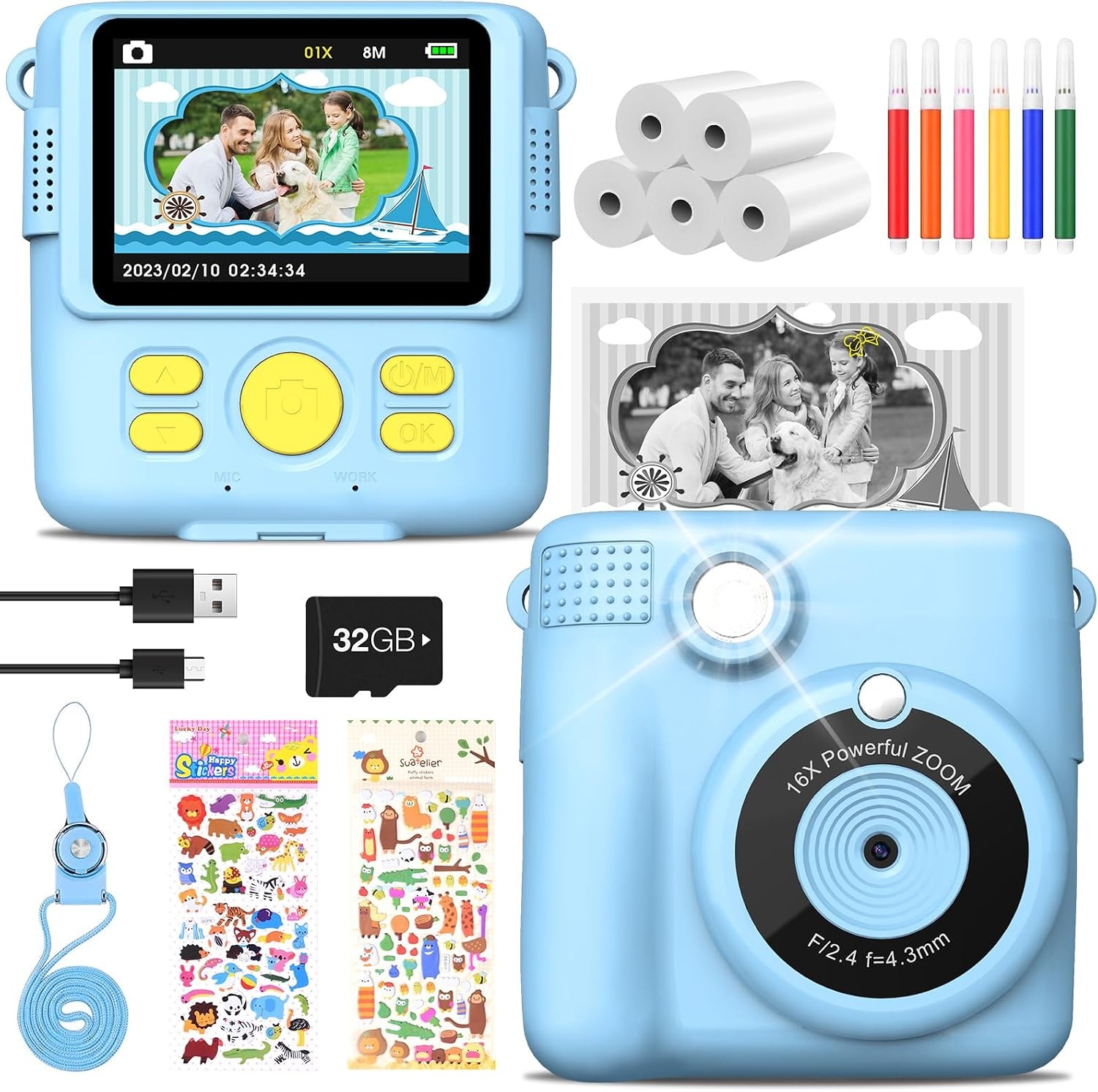 MILFECH Kinder Camera Blauw - Direct Print, 1080P HD, 33% Korting
