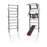 Krachtstation met Hulp: Ladder, Pull-up Bar, Dip Station & Bankje - Zwart - 35% Korting