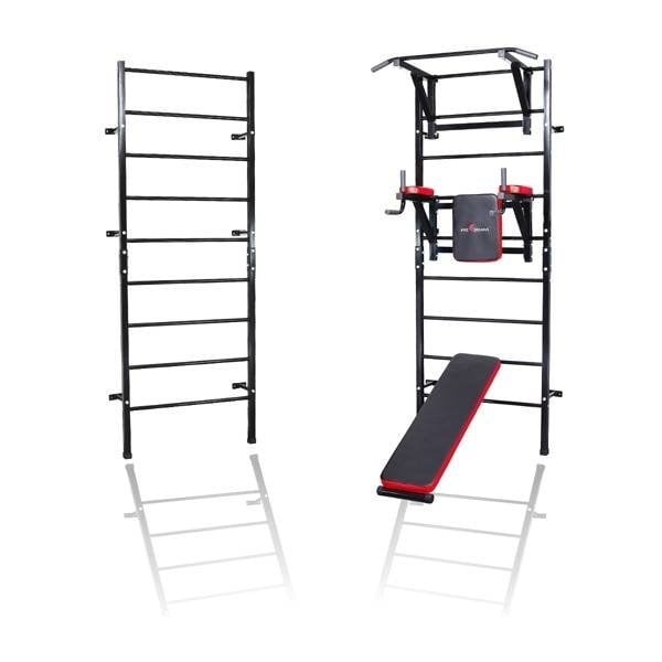 Krachtstation met Hulp: Ladder, Pull-up Bar, Dip Station & Bankje - Zwart - 35% Korting