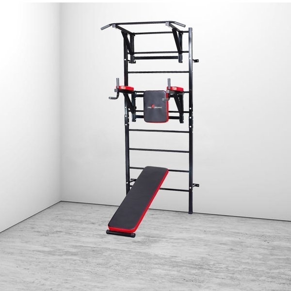Krachtstation met Hulp: Ladder, Pull-up Bar, Dip Station & Bankje - Zwart - 35% Korting
