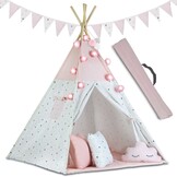 Roze Tipi Kinderspeeltent - Incl. LED, Slingers, Kussens & Mat - 34% Korting