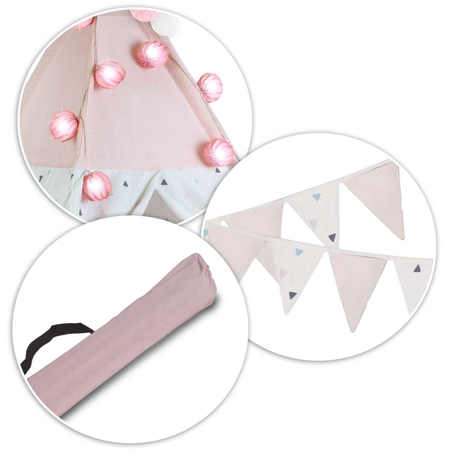 Roze Tipi Kinderspeeltent - Incl. LED, Slingers, Kussens & Mat - 34% Korting