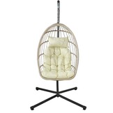 Inklapbare Egg Chair Hangstoel Crème/Zwart met Beige Kussens (34% Korting)