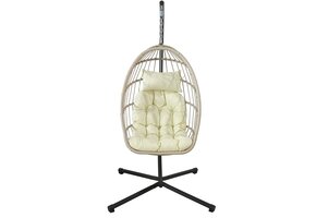 Inklapbare Egg Chair Hangstoel Crème/Zwart met Beige Kussens (34% Korting)