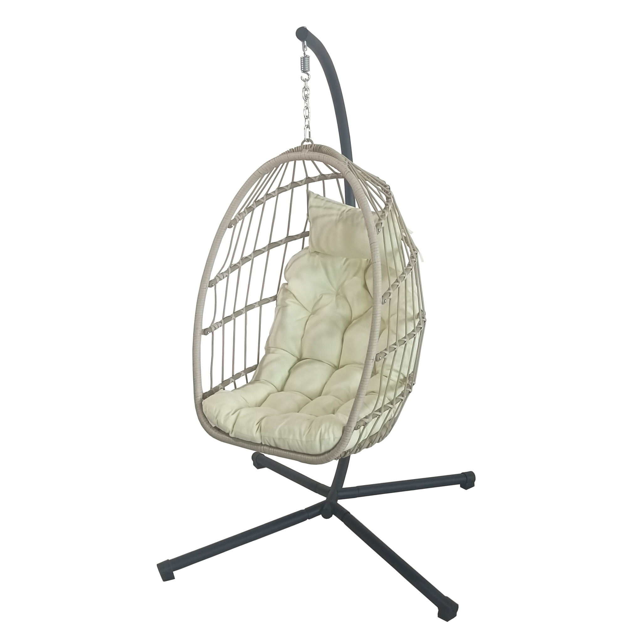 Inklapbare Egg Chair Hangstoel Crème/Zwart met Beige Kussens (34% Korting)