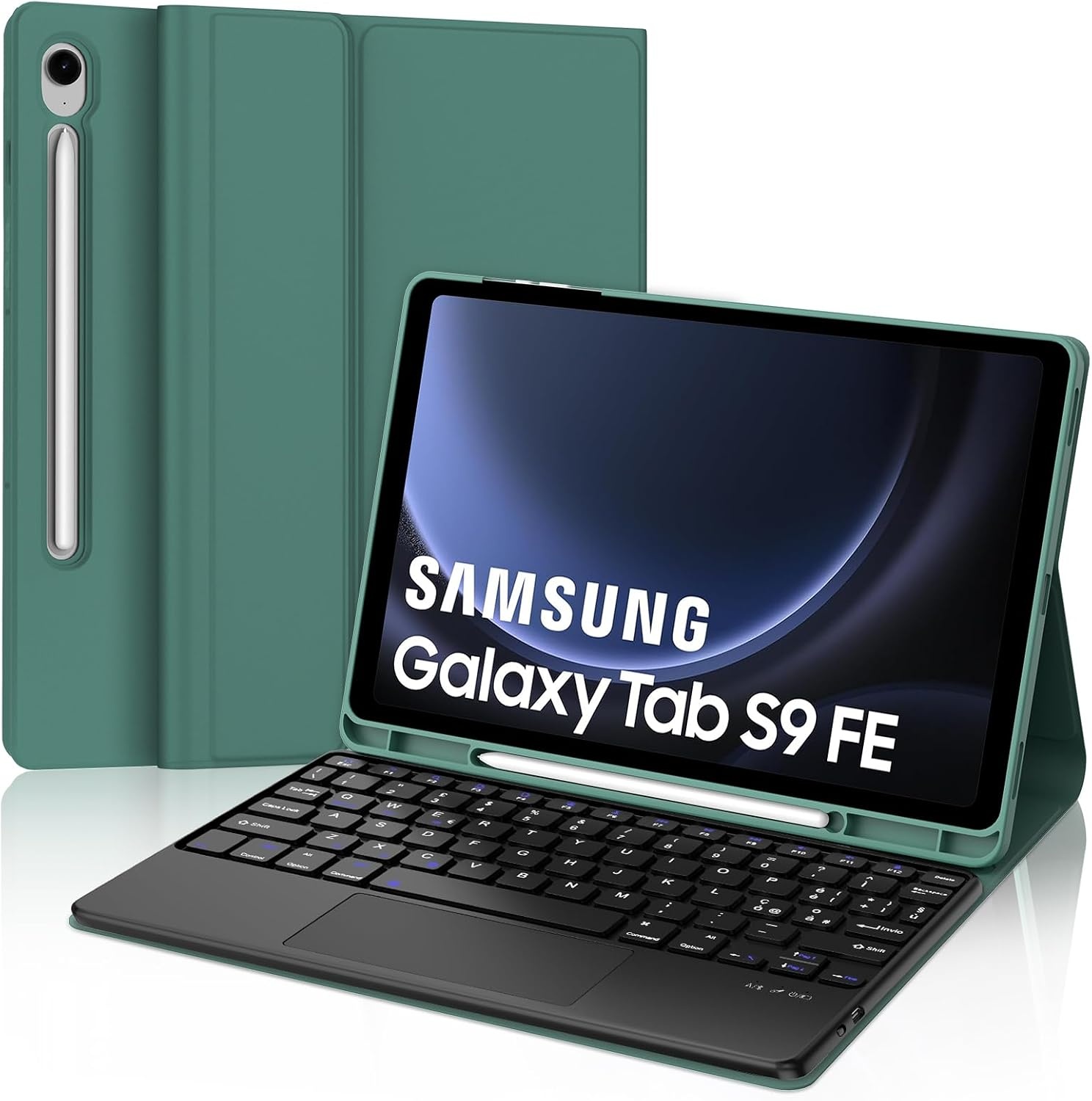 Toetsenbordhoes met Touchpad voor Samsung Tab S9 FE 10.9"/S9 11" (Donkergroen, Italiaans QWERTY) - 77% Korting
