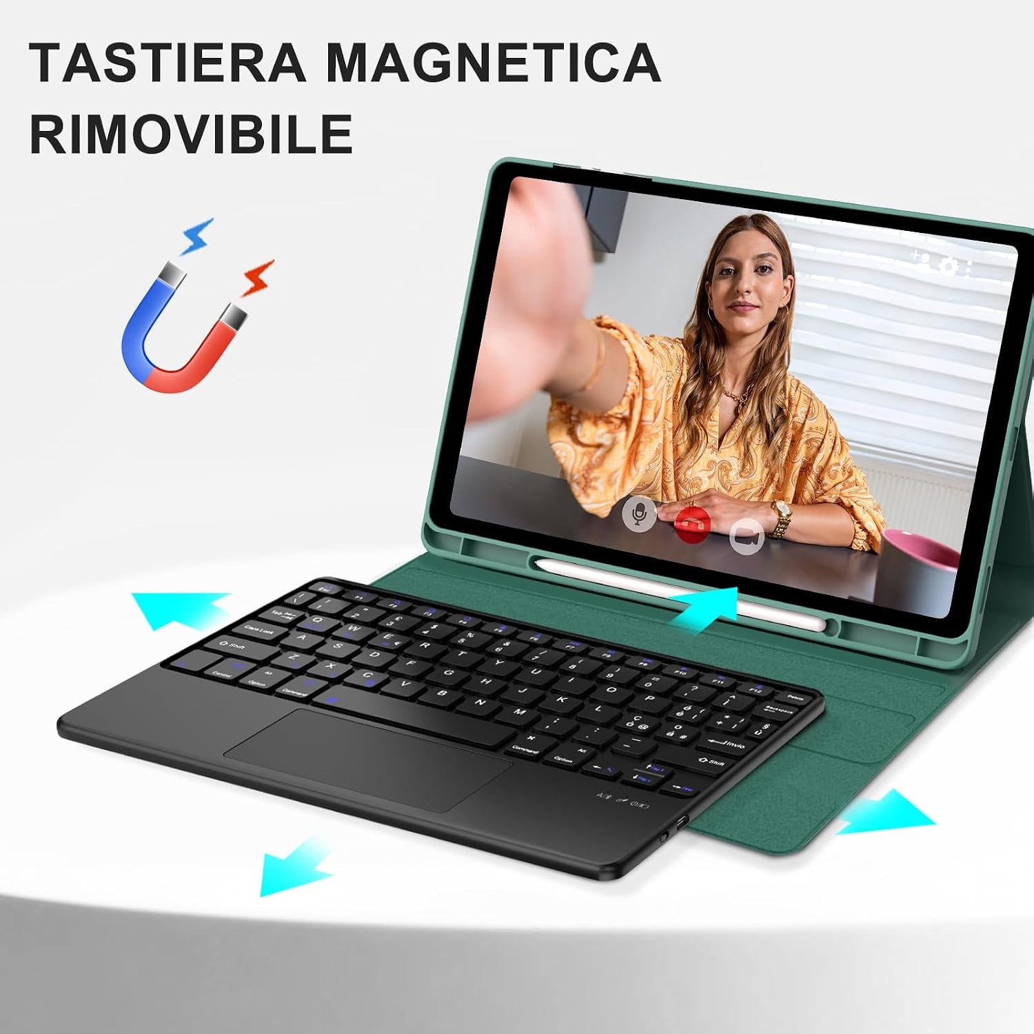 Toetsenbordhoes met Touchpad voor Samsung Tab S9 FE 10.9"/S9 11" (Donkergroen, Italiaans QWERTY) - 77% Korting