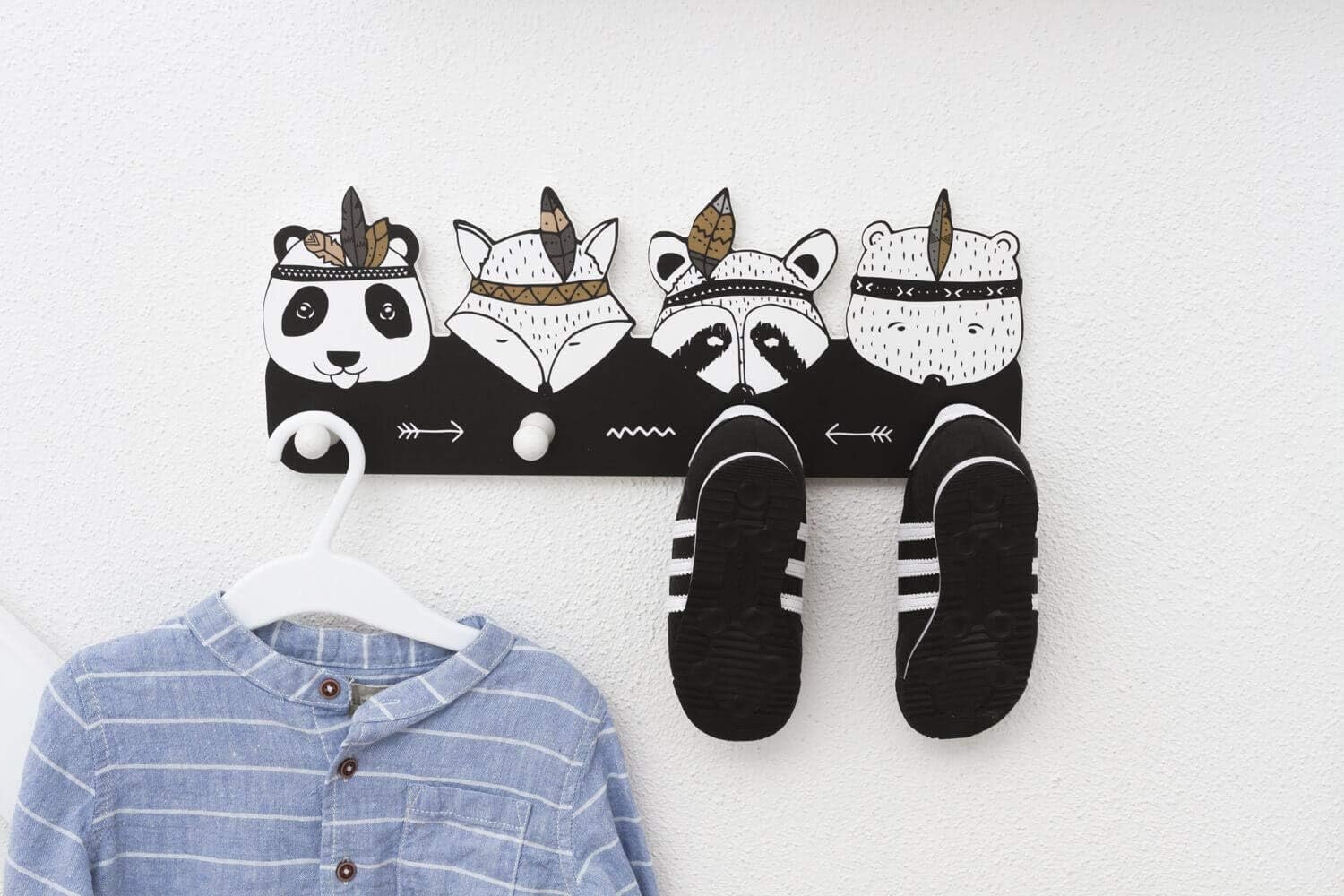 Kinder Wandgarderobe Dierenkoppen Zwart-Wit 39cm - 75% Korting