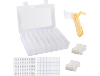 Borduurgaren Organizer Doos met 24 Vakken, Spoelwinder & 40 Klissen - 72% Korting!