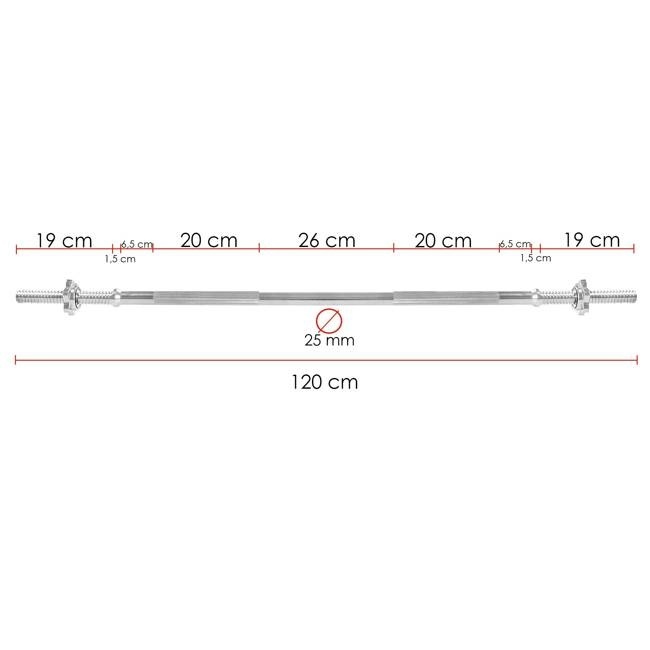 Halterstang 120 cm | 25 mm diameter | Verchroomd staal | Max 140 kg | 42% Korting