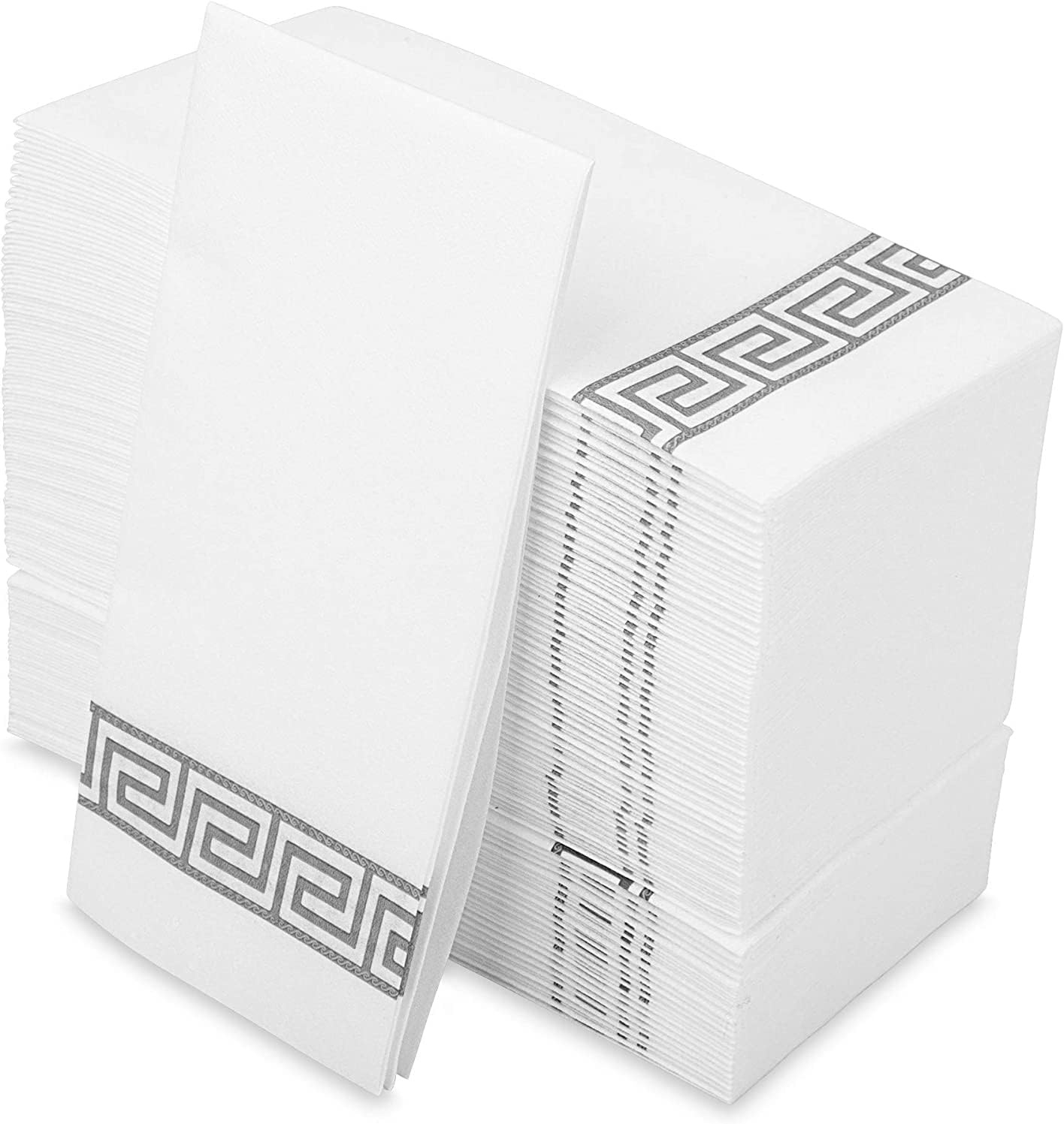 Witte Diner Servetten met Zilveren Rand - 40x40 cm (200 stuks, 73% korting)