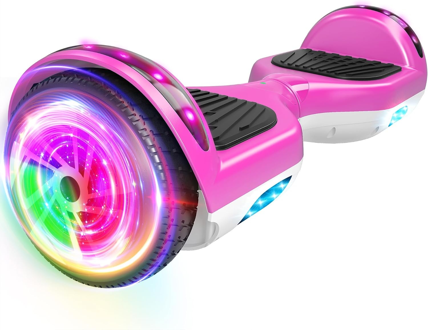 SISIGAD Hoverboard, gyropod, 6,5 pouces, hoverboard met bluetooth, ledverlichting, roze huid en bas, wit