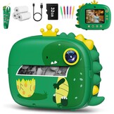 Hangrui Instant kindercamera, 1080p camera voor kinderen, direct printen met 32G-kaart, 3 rollen printpapier, 5 gekleurde pennen, cadeau voor kinderen van 3-12 jaar, 2,4 stijl, donkergroen