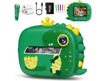Hangrui Instant kindercamera, 1080p camera voor kinderen, direct printen met 32G-kaart, 3 rollen printpapier, 5 gekleurde pennen, cadeau voor kinderen van 3-12 jaar, 2,4 stijl, donkergroen
