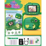 Hangrui Instant kindercamera, 1080p camera voor kinderen, direct printen met 32G-kaart, 3 rollen printpapier, 5 gekleurde pennen, cadeau voor kinderen van 3-12 jaar, 2,4 stijl, donkergroen