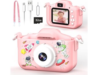 YunLone Astronaut Kinder-camera met 32GB SD-kaart - 12MP - 1080P Video - Roze