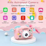 YunLone Astronaut Kinder-camera met 32GB SD-kaart - 12MP - 1080P Video - Roze